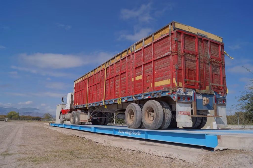 Tráiler sobre la báscula camionera electrónica de Montagro en Delicias, Chihuahua